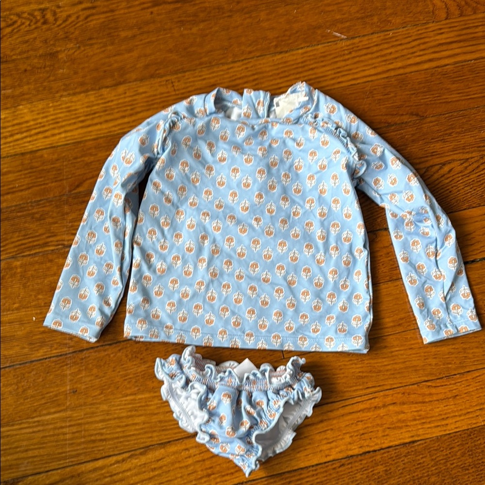 Zara Kids Blue and White Swim Rashguard Set